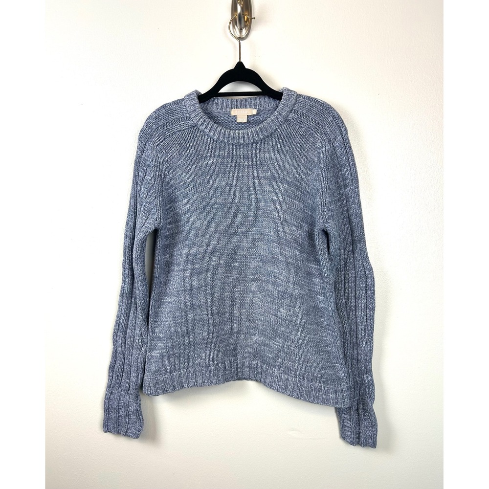 Vintage J Crew Cotton Crew‎ Neck Sweater Medium Blue Heathered Knit Fisherman